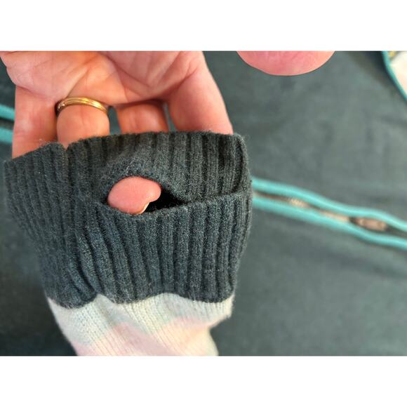 SmartWool Zip Cardigan Deep Green & Stripe Sleeve Sz L Merino SWO19272 - Picture 10 of 12